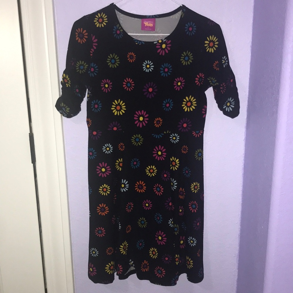 Rainbow colored trolls flower dress